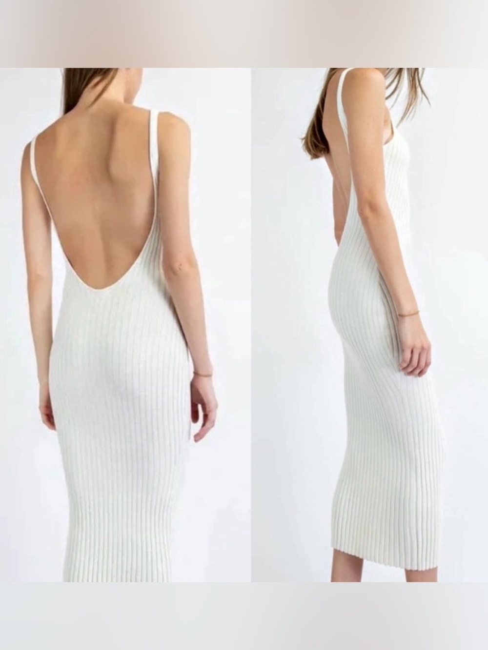 Edit by Nine Ribbed Open Back Midi Dress Minimalist Quiet Luxury Bodycon Medium